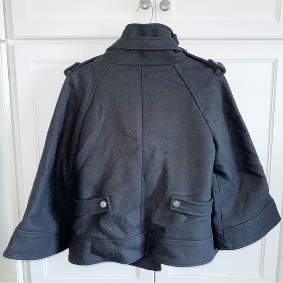 ZARA RARE BLACK COAT CAPE JACKET ASYMMETRICAL ZIP SIZE SMALL Peacoat Goth - Picture 3 of 13